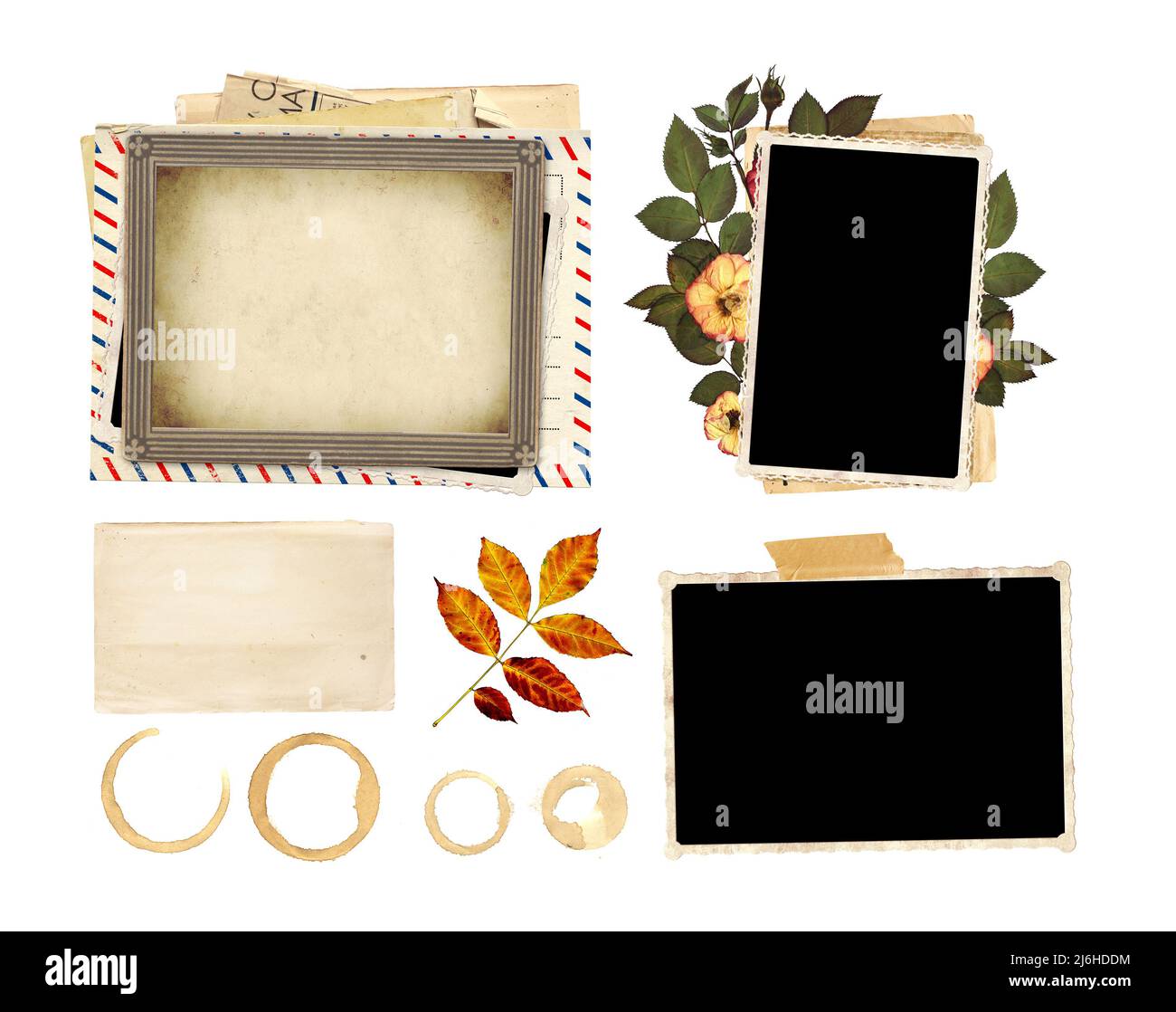 Set Of Vintage Photo Frame With Adhesive Tape Isolated On White