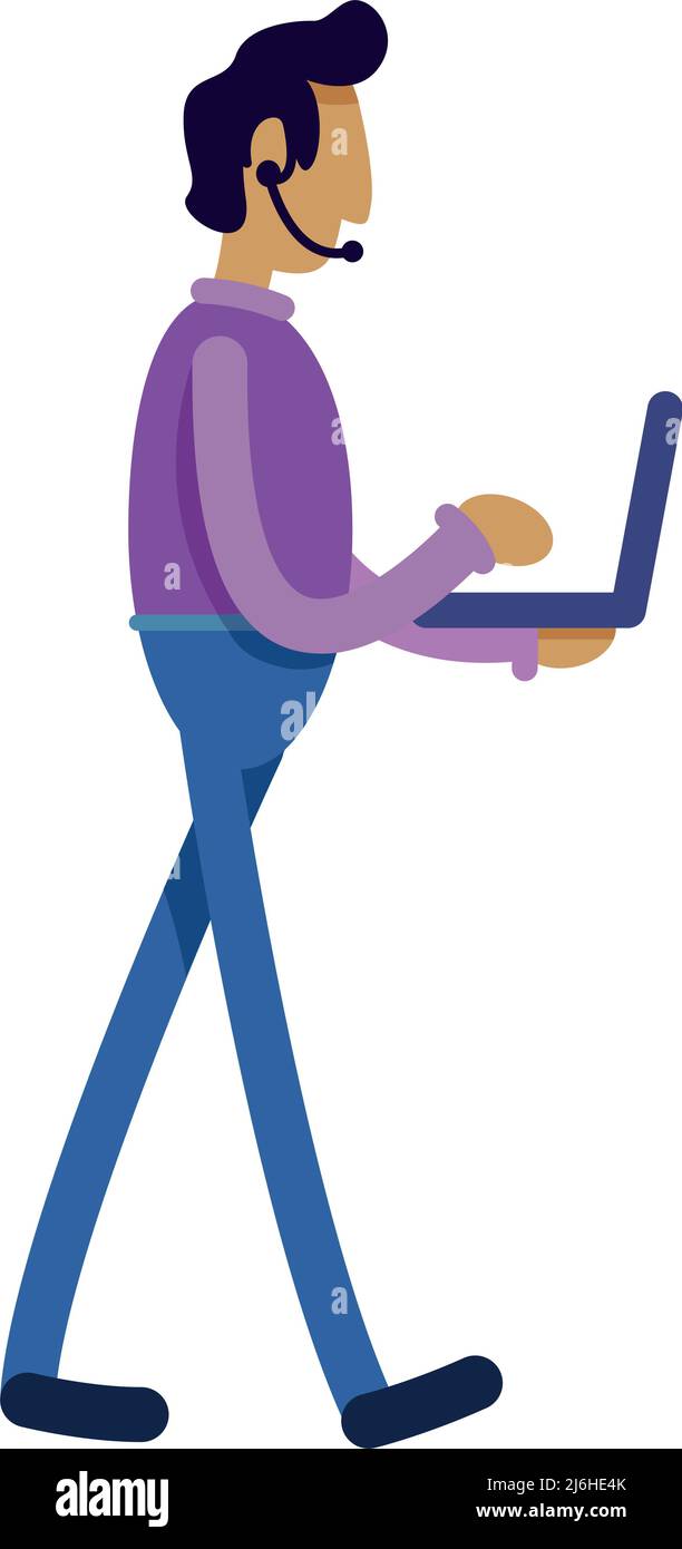 Man with laptop semi flat color vector character Stock Vector
