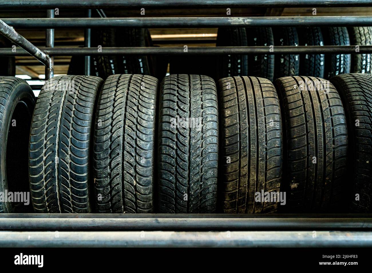 use car tires on the shelf in stock Stock Photo Alamy