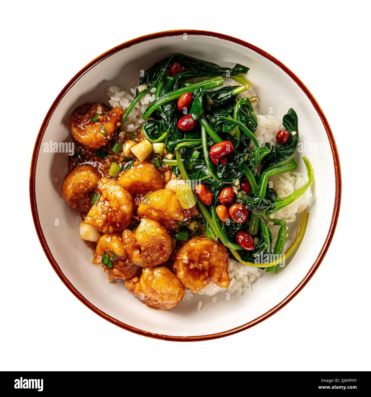 Isolated asian rice with shrimp and spinach Stock Photo