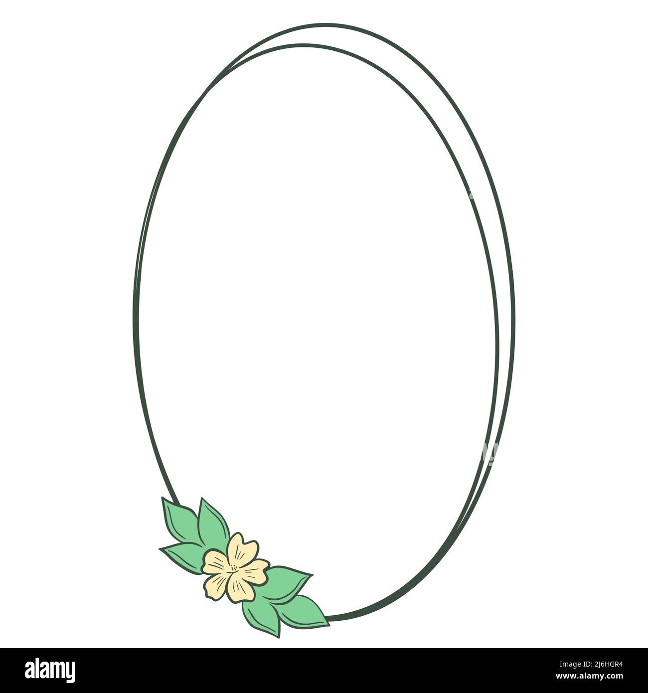 Minimalistic frame with flower vector illustration. Oval botanical rim  isolated. Leafy floral rustic wreath. Abstract simple natural border Stock  Vector Image & Art - Alamy