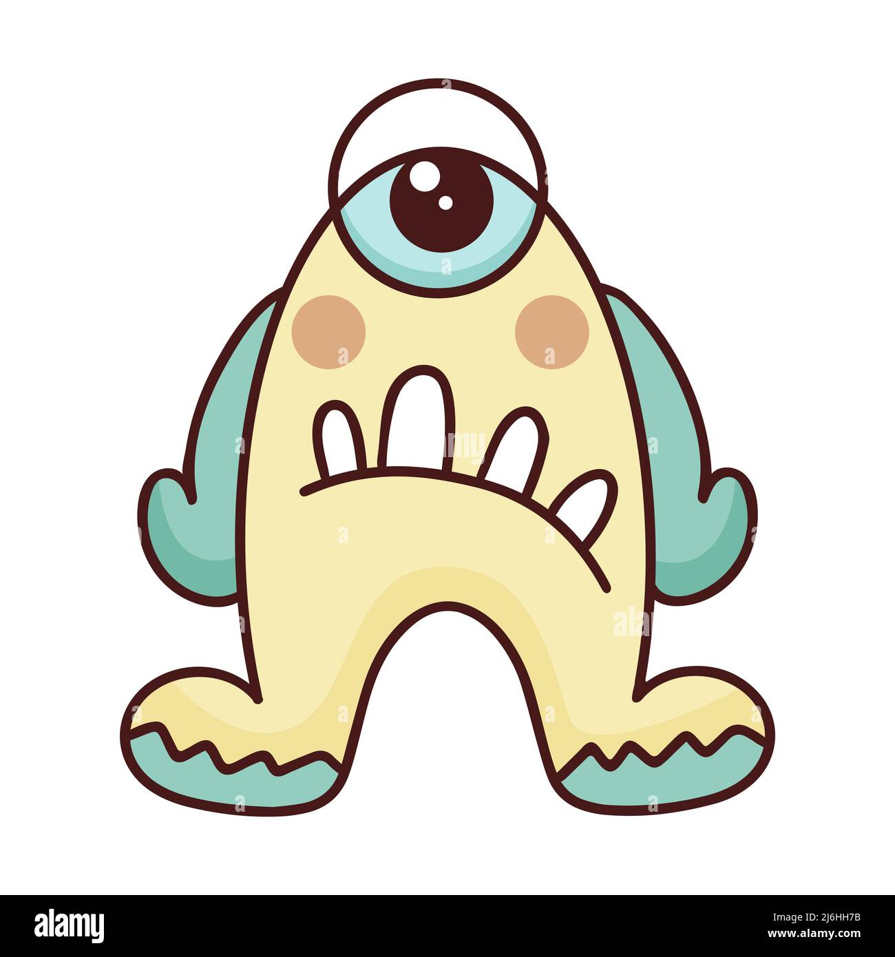 Sad monster cyclops isolated vector illustration. Fictional baby character. Funny eccentric creature. little man cartoon for design kid things Stock Vector