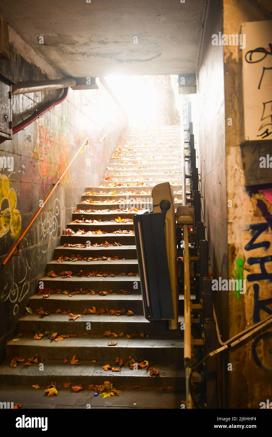 Public stair lift for disabled people underground in Tbilisi,