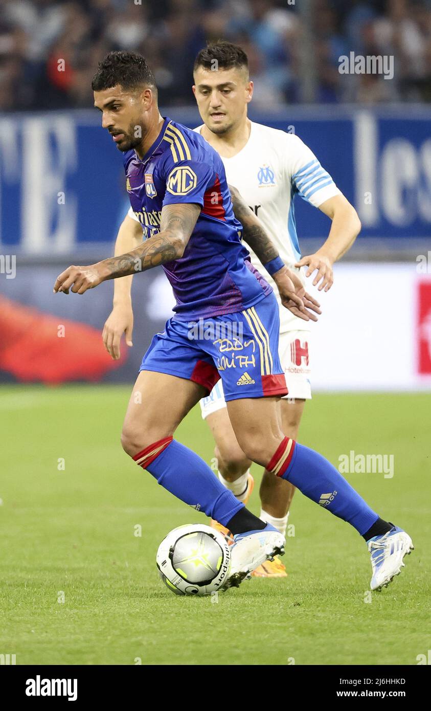 Emerson Palmieri of Lyon, Cengiz Under of Marseille during the French  championship Ligue 1 football match between Olympique de Marseille (OM) and  Olympique Lyonnais (OL, Lyon) on May 1, 2022 at Stade