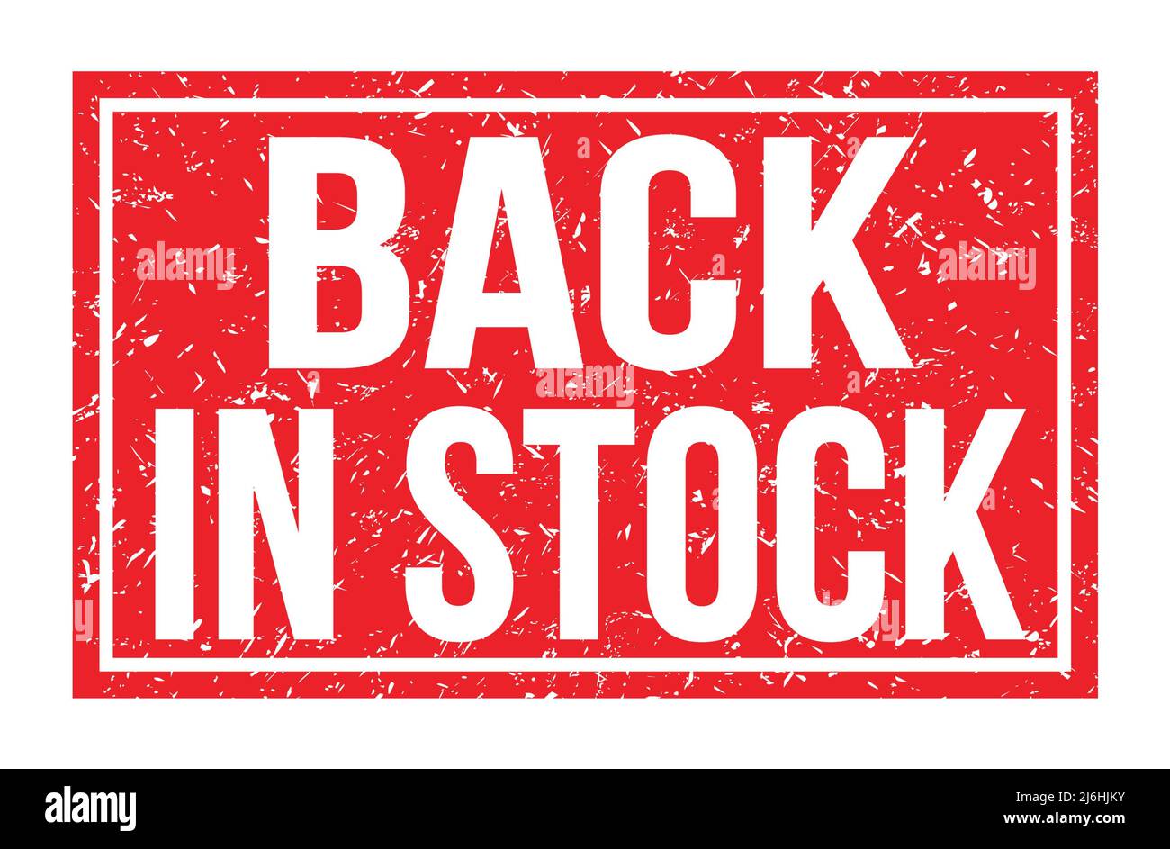 BACK IN STOCK, words written on red rectangle stamp sign Stock Photo ...