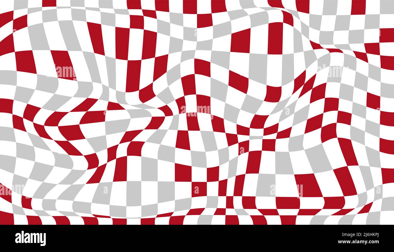 Checkered background with distorted squares. Abstract banner with distortion. Chess pattern. Chessboard surface Stock Vector
