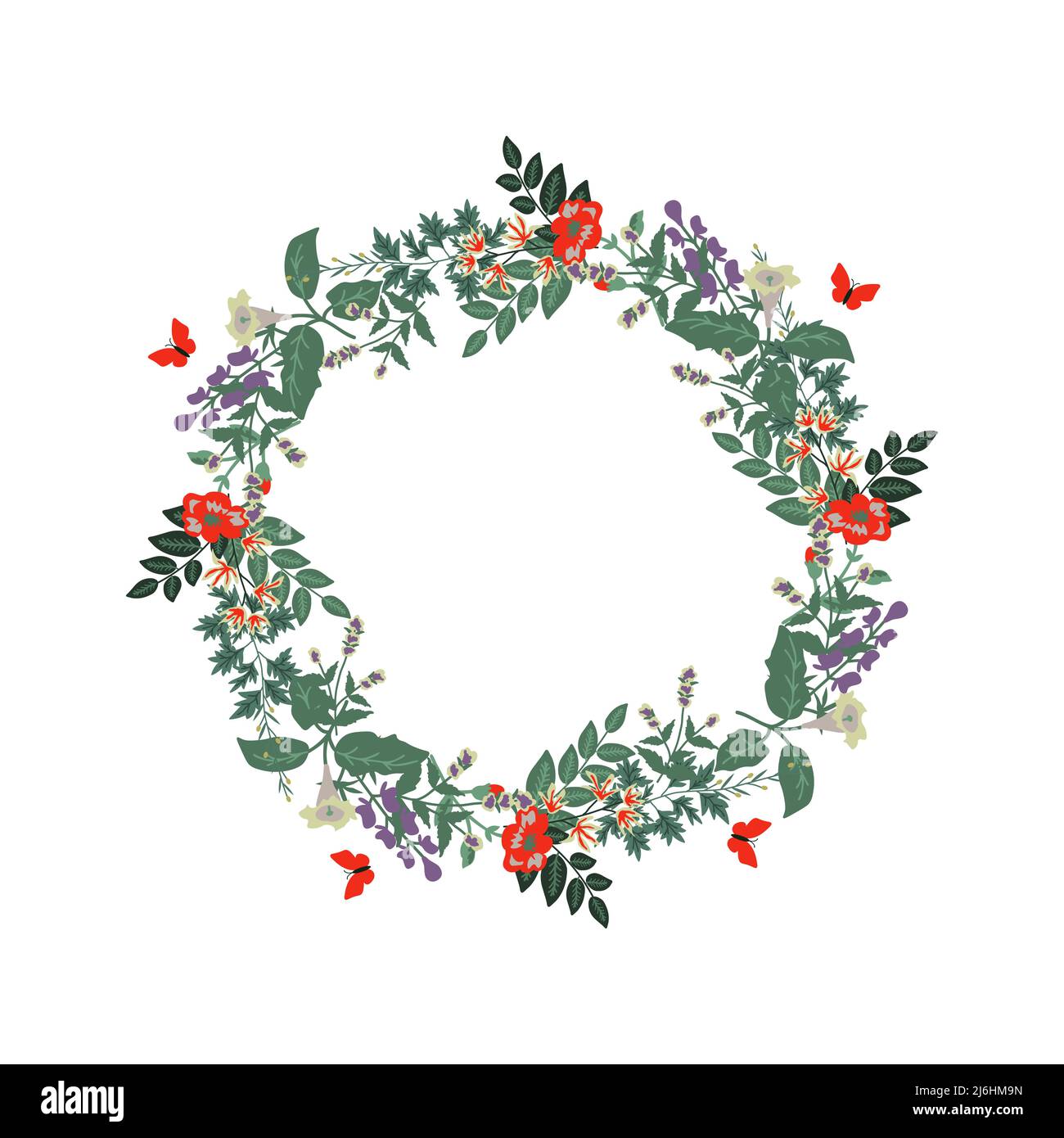 Decorative floral wreath with different flowers Stock Vector Image ...