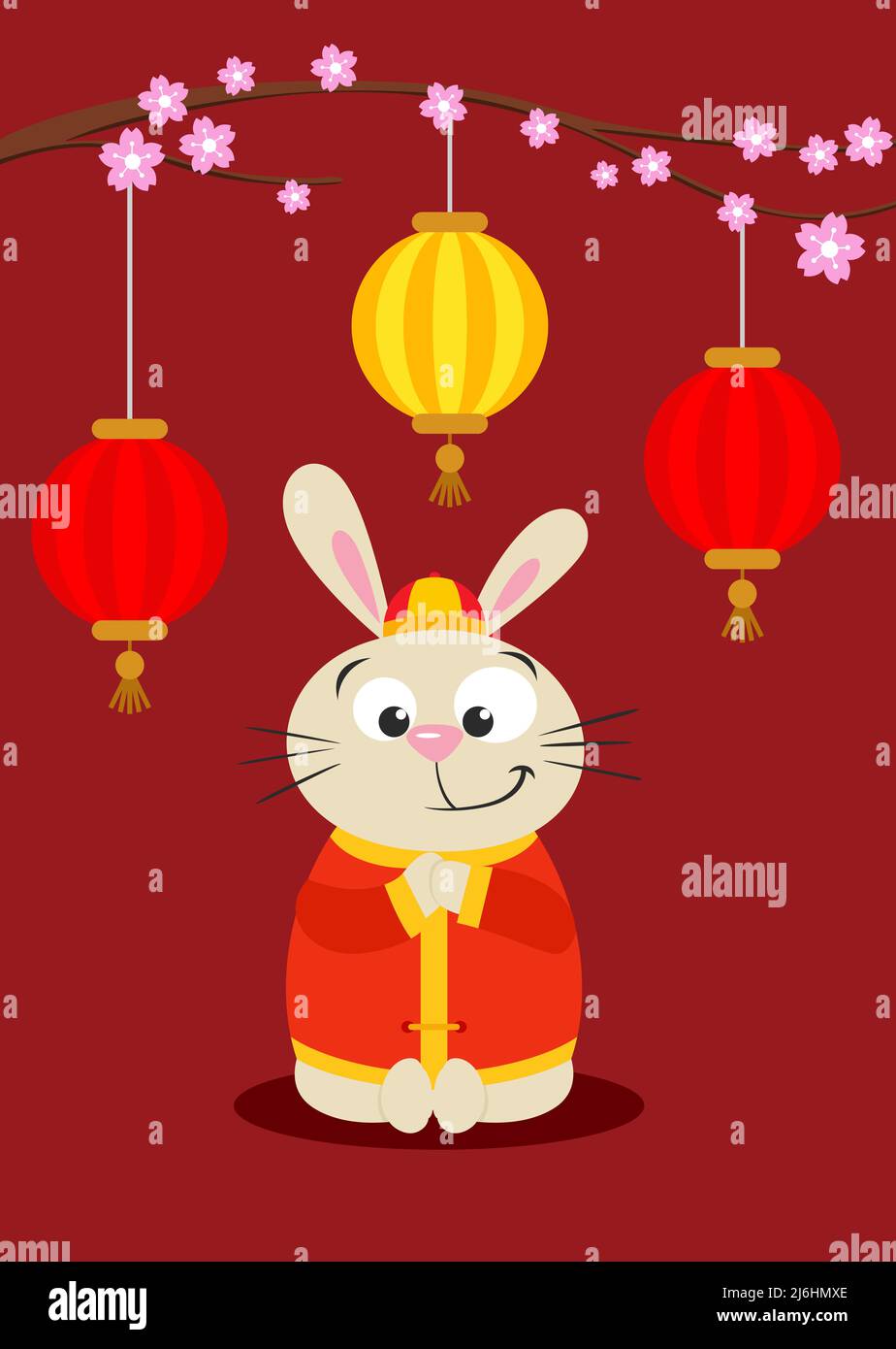Happy Chinese New Year 2023 Year of the Rabbit Little Bunny with