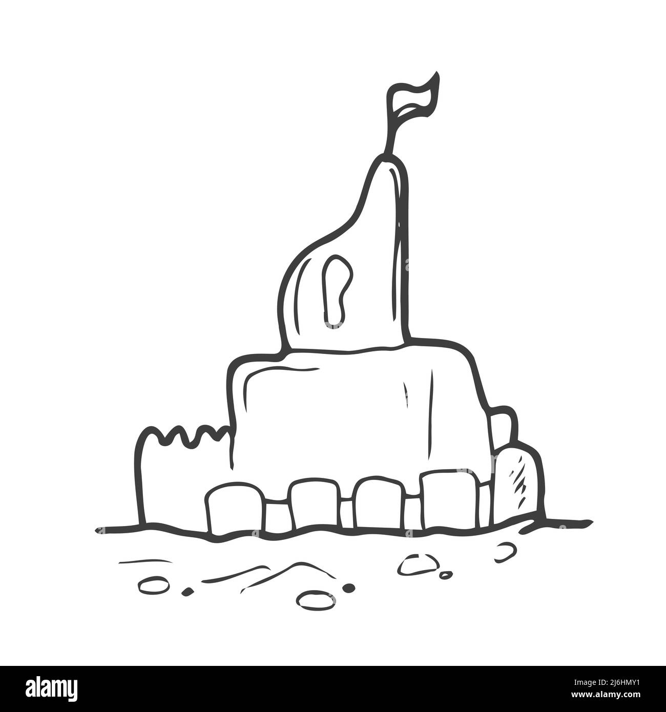 Doodle image of a sand castle. Hand-drawn image for print, sticker, web, various designs. Stock Vector