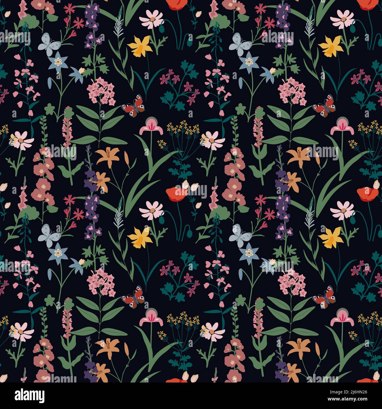 Seamless decorative pattern with flowers and butterflies Stock Vector ...