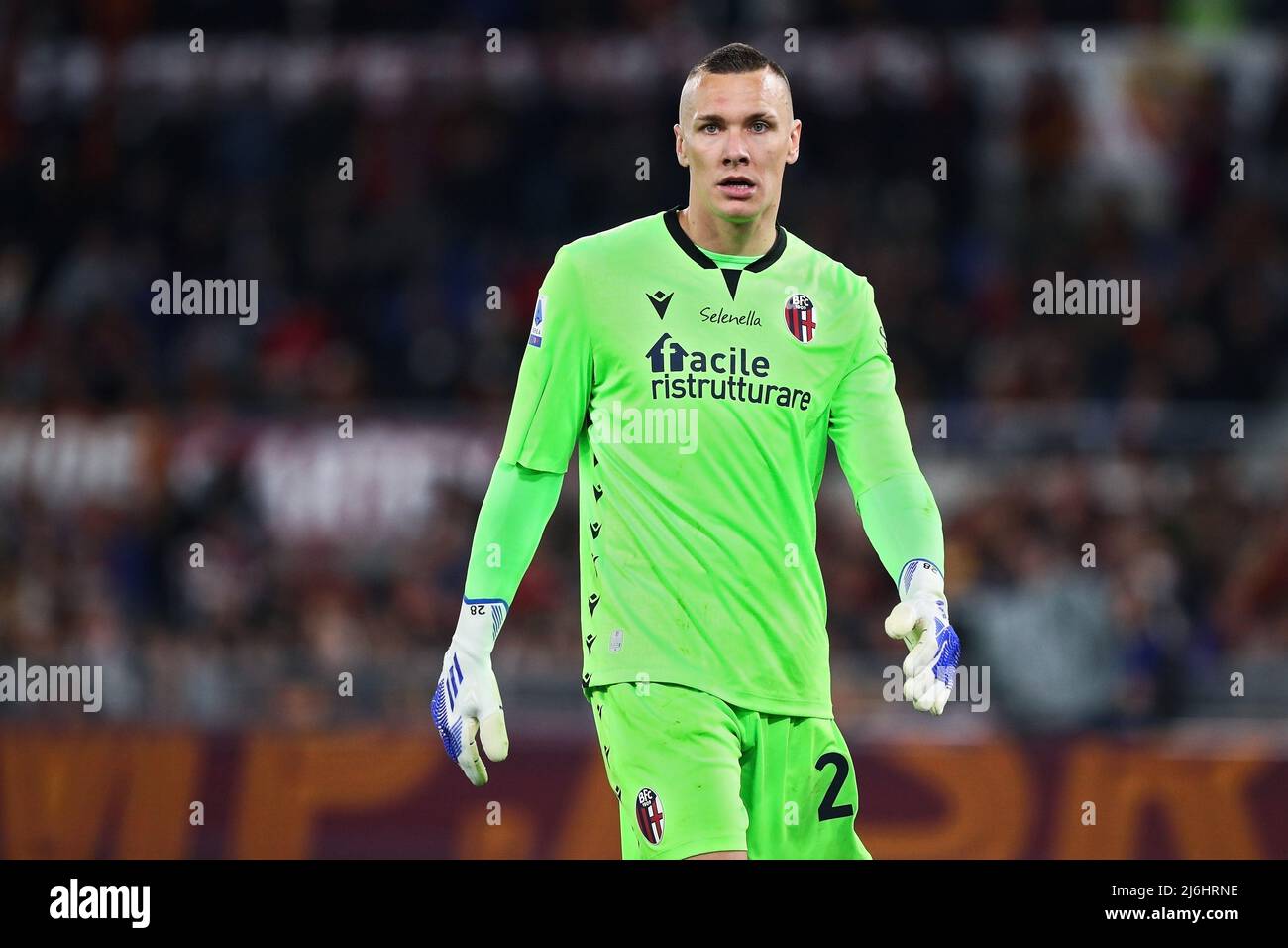 Lukasz Skorupski goalkeeper of Bologna looks on during the Italian  championship Serie A football match between AS Roma and Bologna FC on May  1, 2022 at Stadio Olimpico in Rome, Italy -
