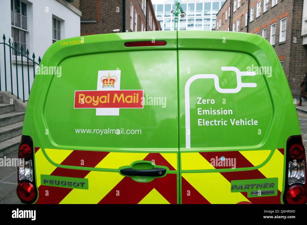 Royal Mail logo on Zero Emission Electric Vehicle van in a street in East London England UK 2022   KATHY DEWITT Stock Photo