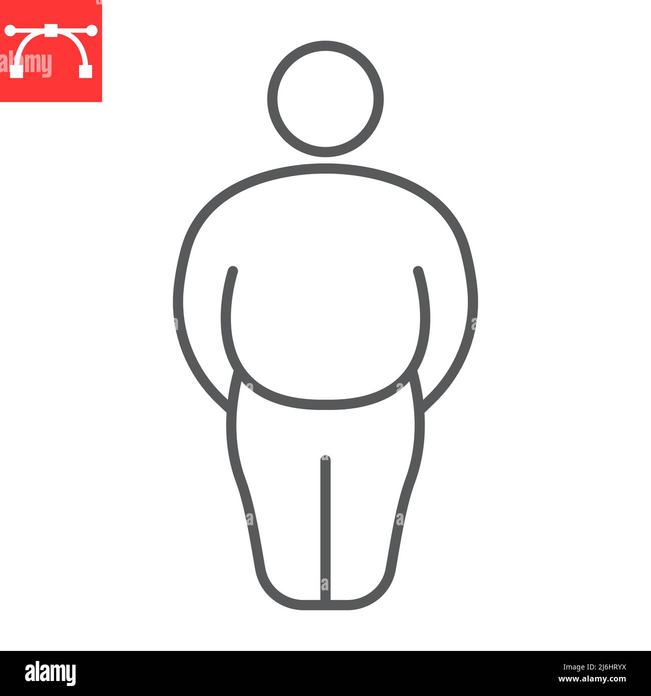 Fat man line icon, diabetic and overweight, fatty man vector icon, vector graphics, editable stroke outline sign, eps 10. Stock Vector