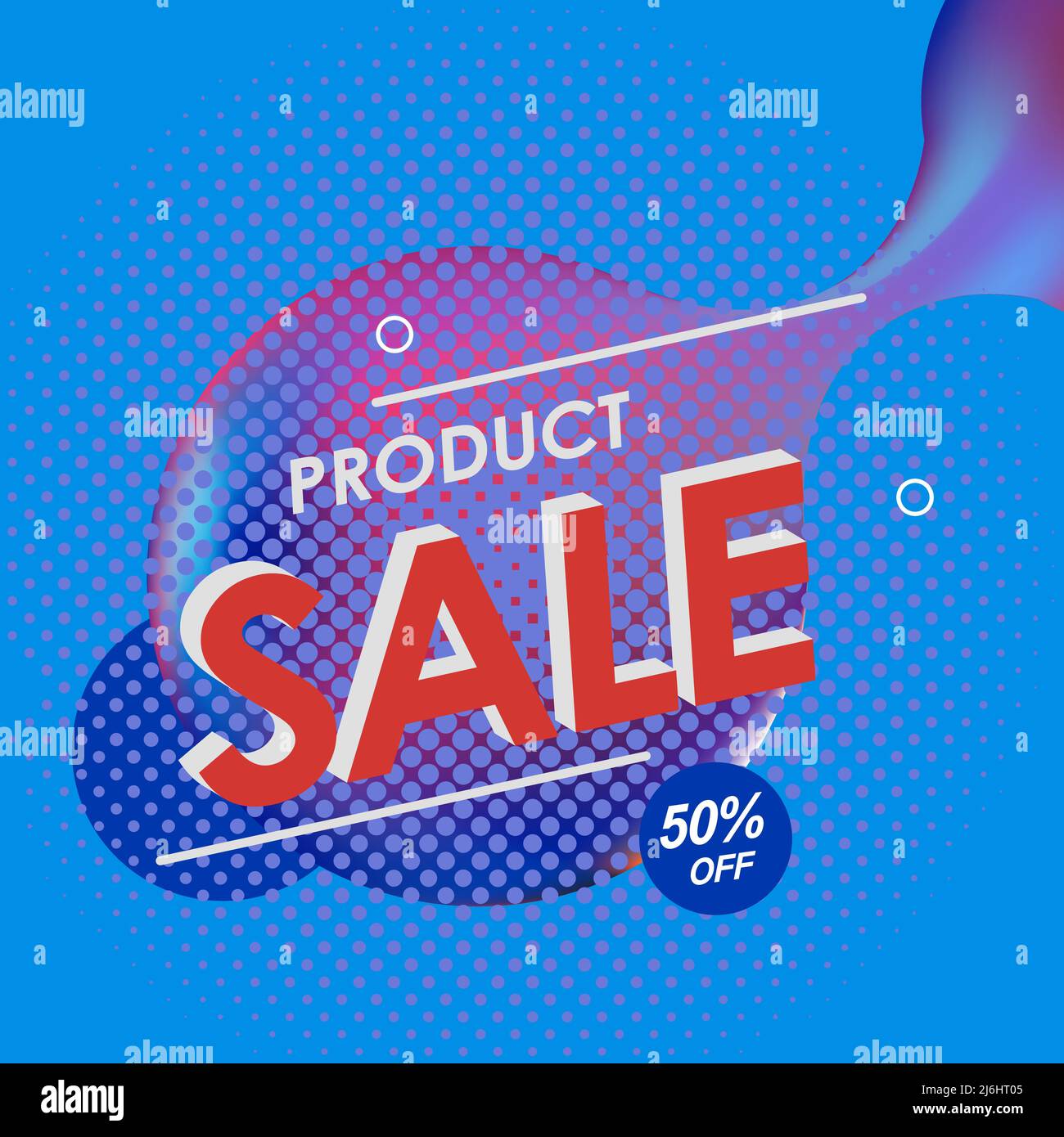 vector bright abstraction, red inscription fifty percent discount on a blue background Stock Vector