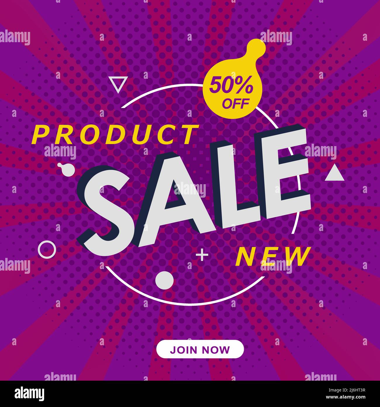 vector bright abstraction, white lettering fifty percent discount on a purple background Stock Vector