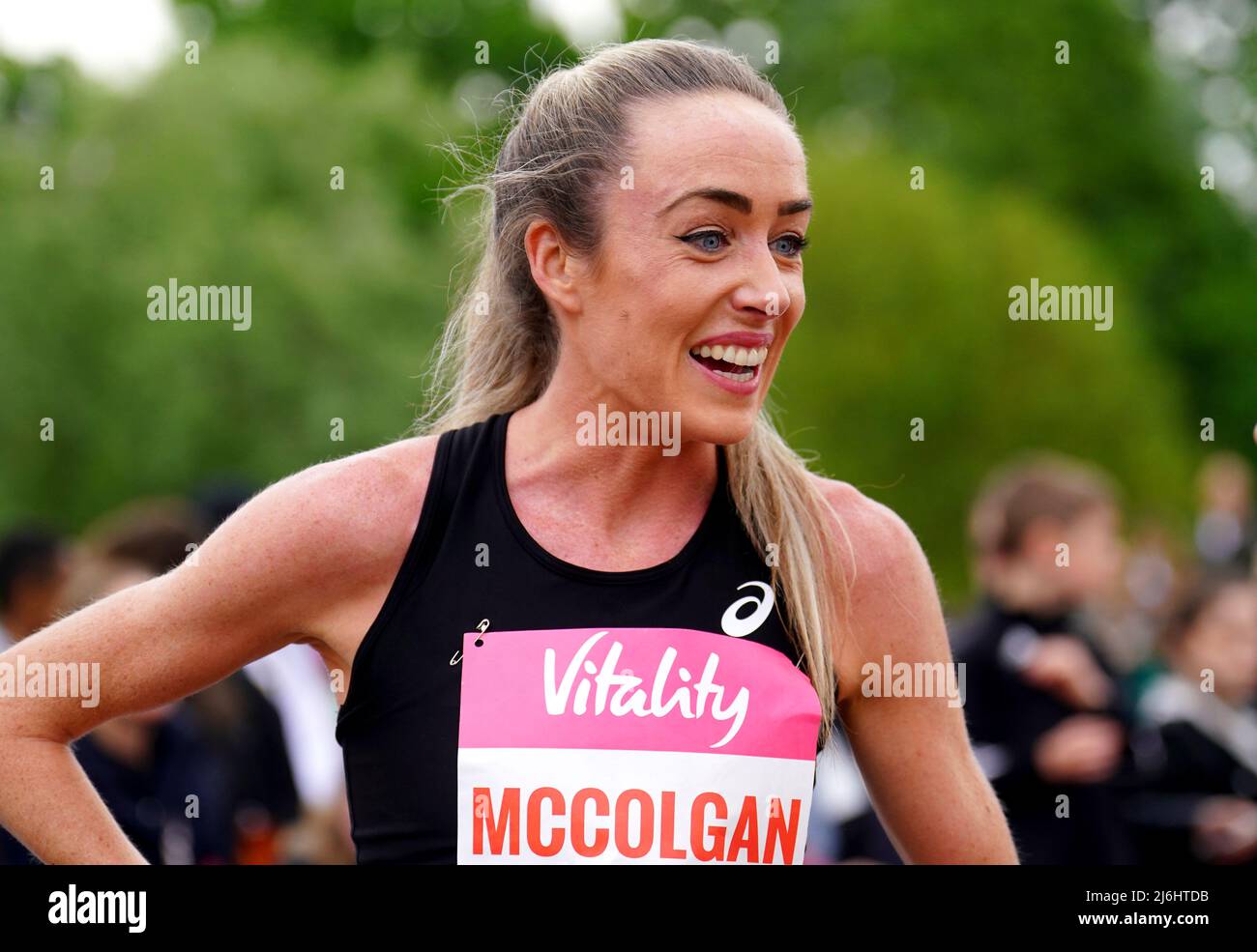 Eilish McColgan after winning the women's race during the Vitality