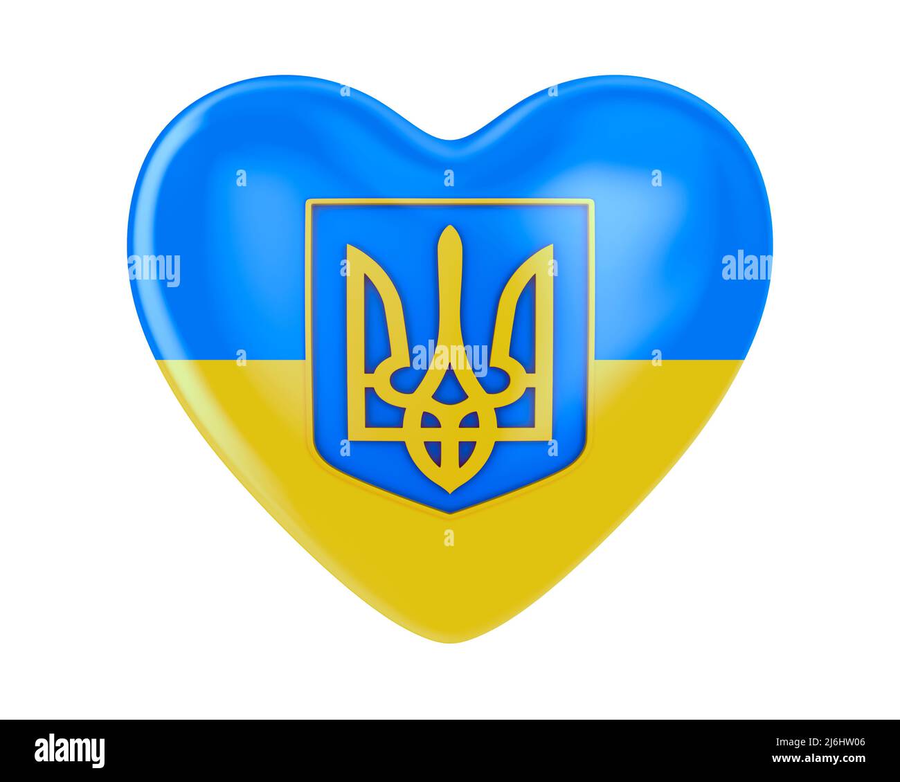 heart with ukrainian flag on white background. Isolated 3D illustration Stock Photo