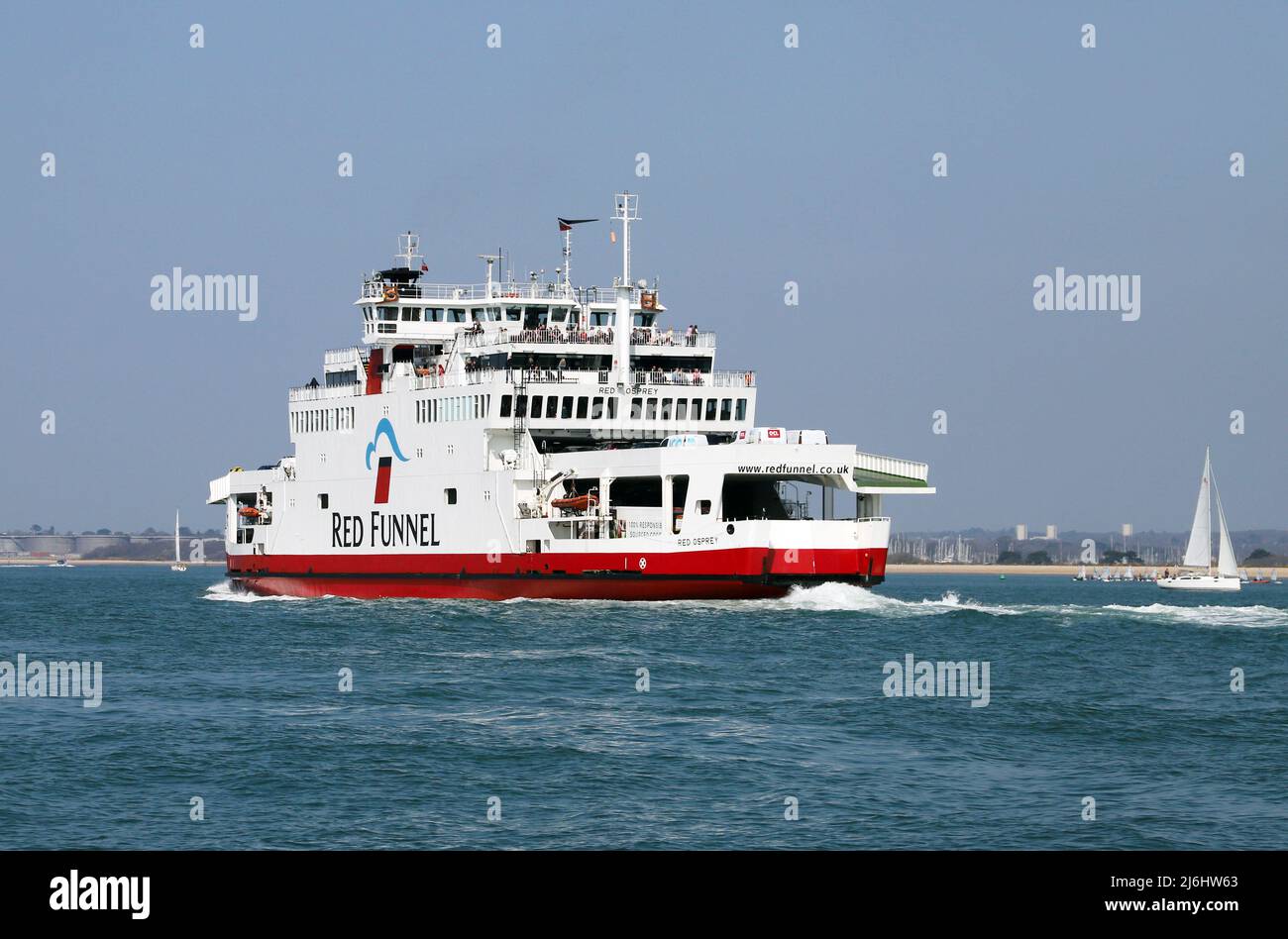 Red Osprey Ferry of the Red Funnel Fleet crossing the Solent towards Southampton Water Stock Photo