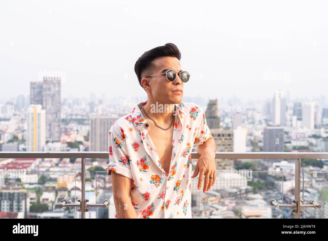 Portrait of handsome young cool stylish man during summer Stock Photo