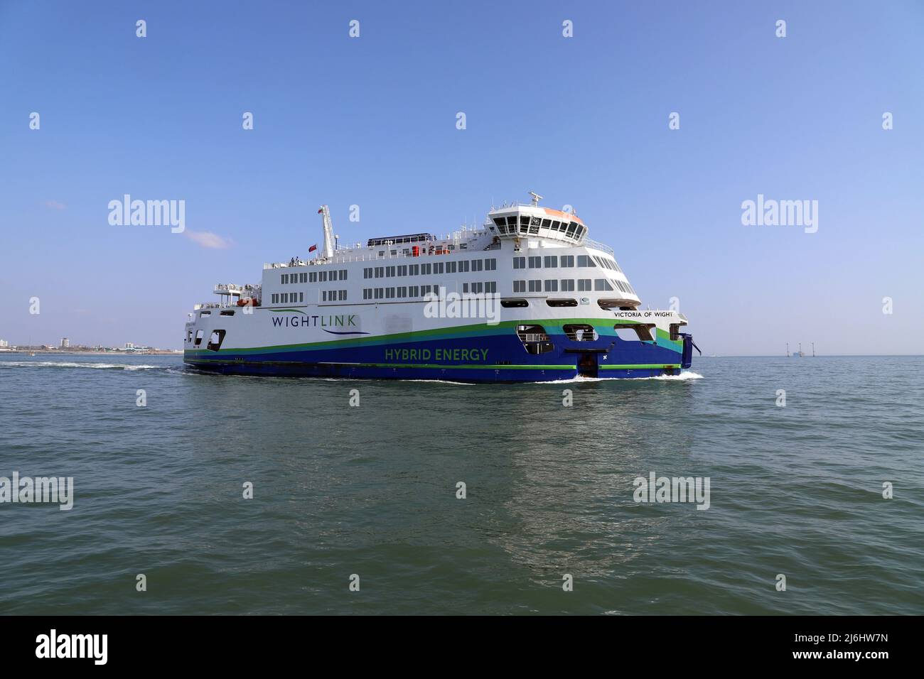 Victoria of Wight, a Wight Link Ferry on the in the Swashway heading for Fishbourne on the Isle of Wight Stock Photo