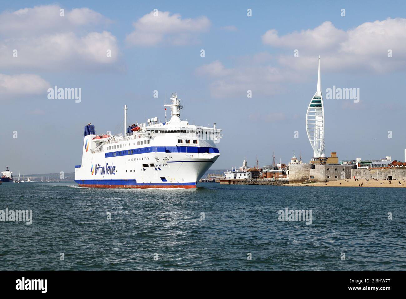 Brittany Ferries MS Barfleur leaving Portsmouth Harbour en-route to France Stock Photo