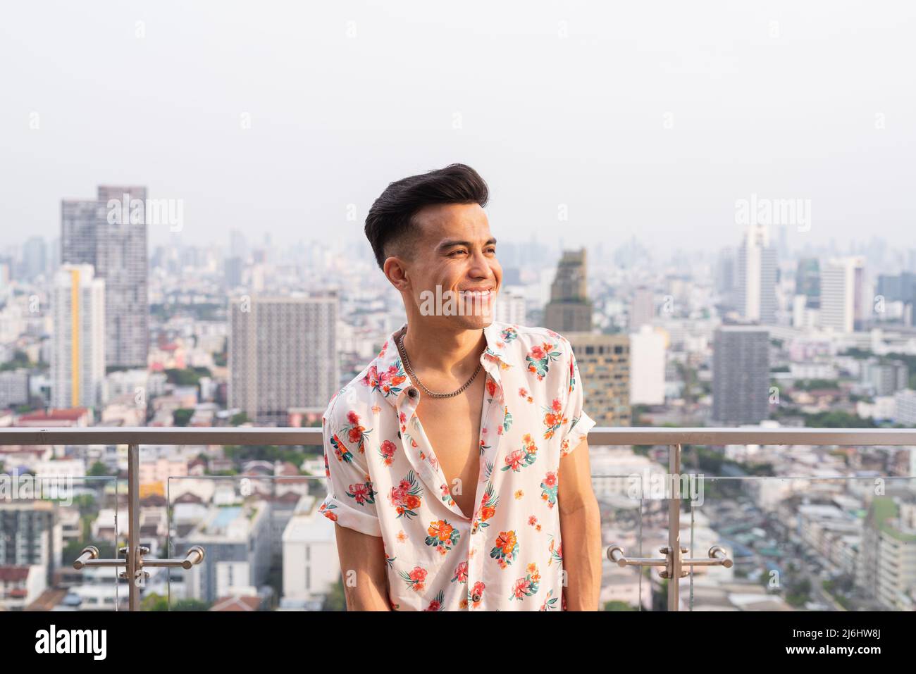 Portrait of handsome young cool stylish man during summer Stock Photo