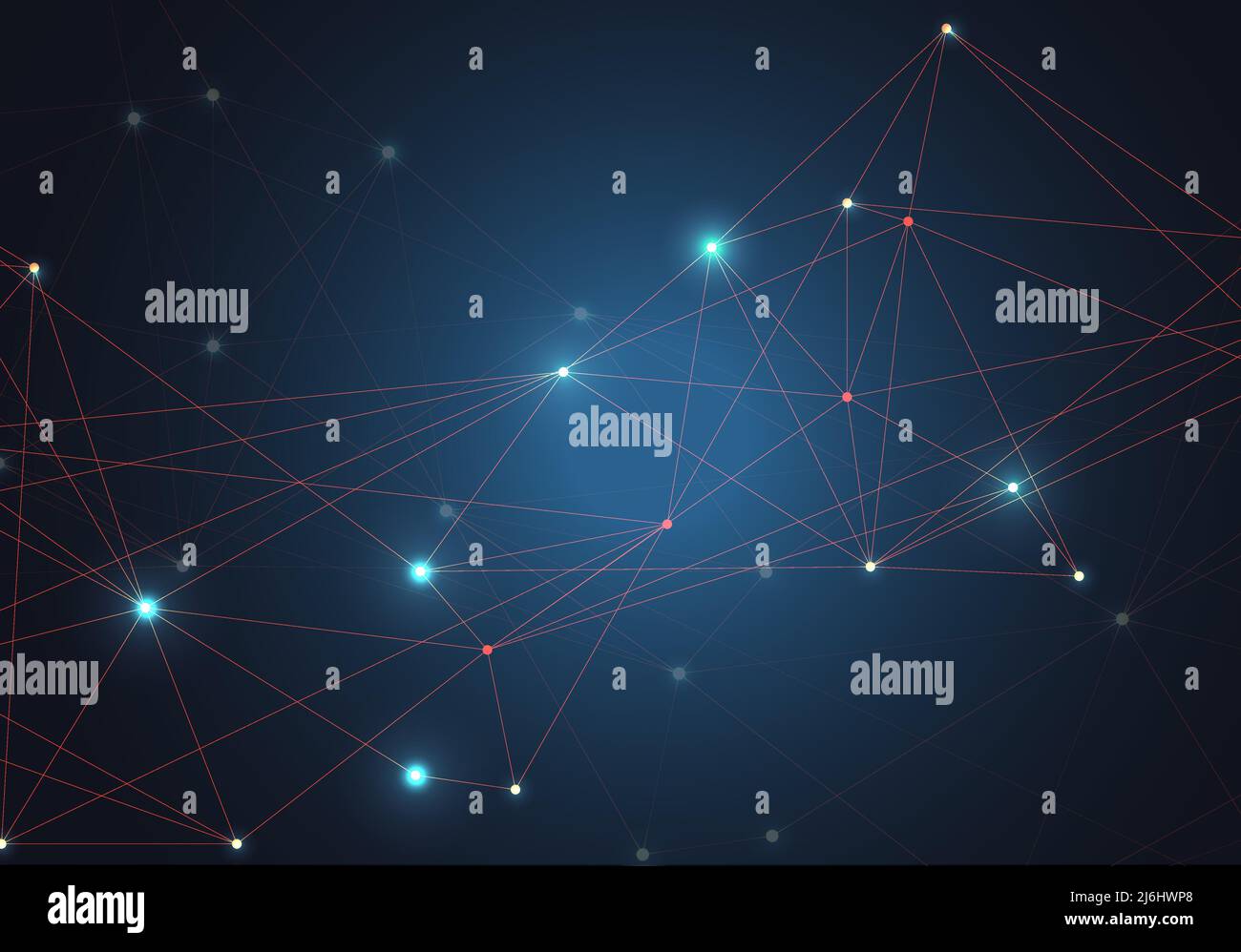 Abstract vector glowing bright molecules with dots and lines on blue ...