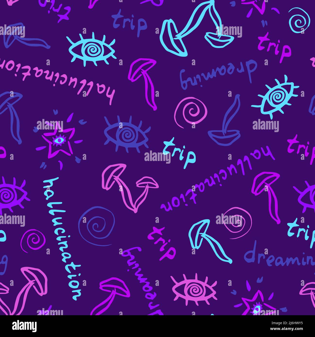 Trippy vector seamless pattern with mushrooms eyes Stock Vector