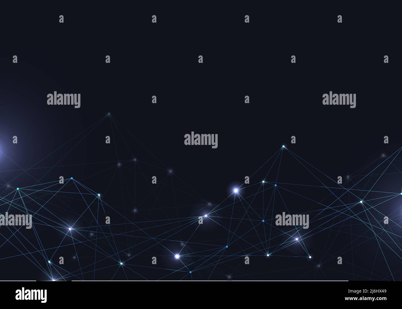 Abstract vector glowing bright molecules with dots and lines on blue ...
