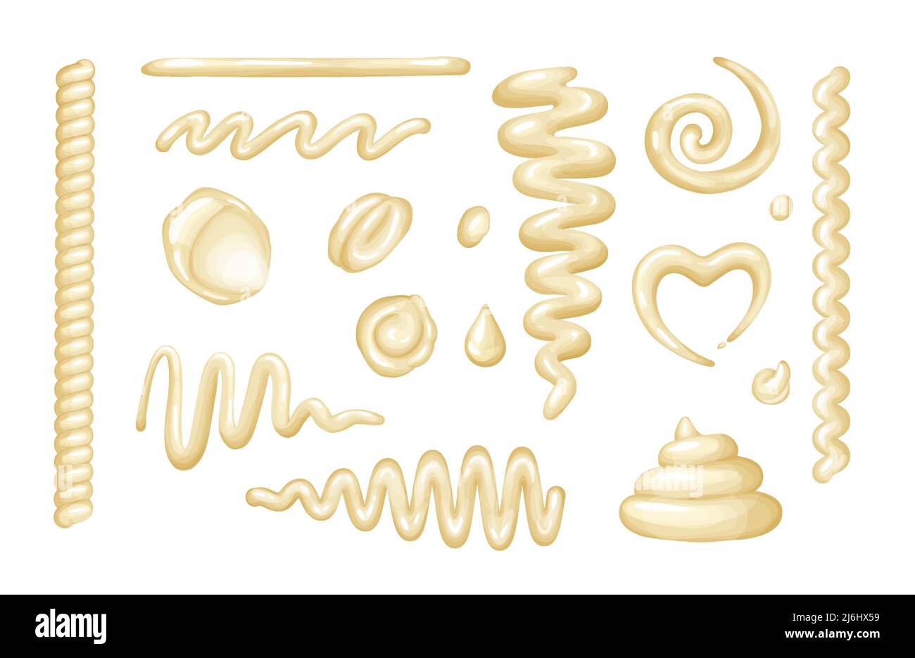 Mayonnaise spots,splashes and drops sets from top view. Stock Vector