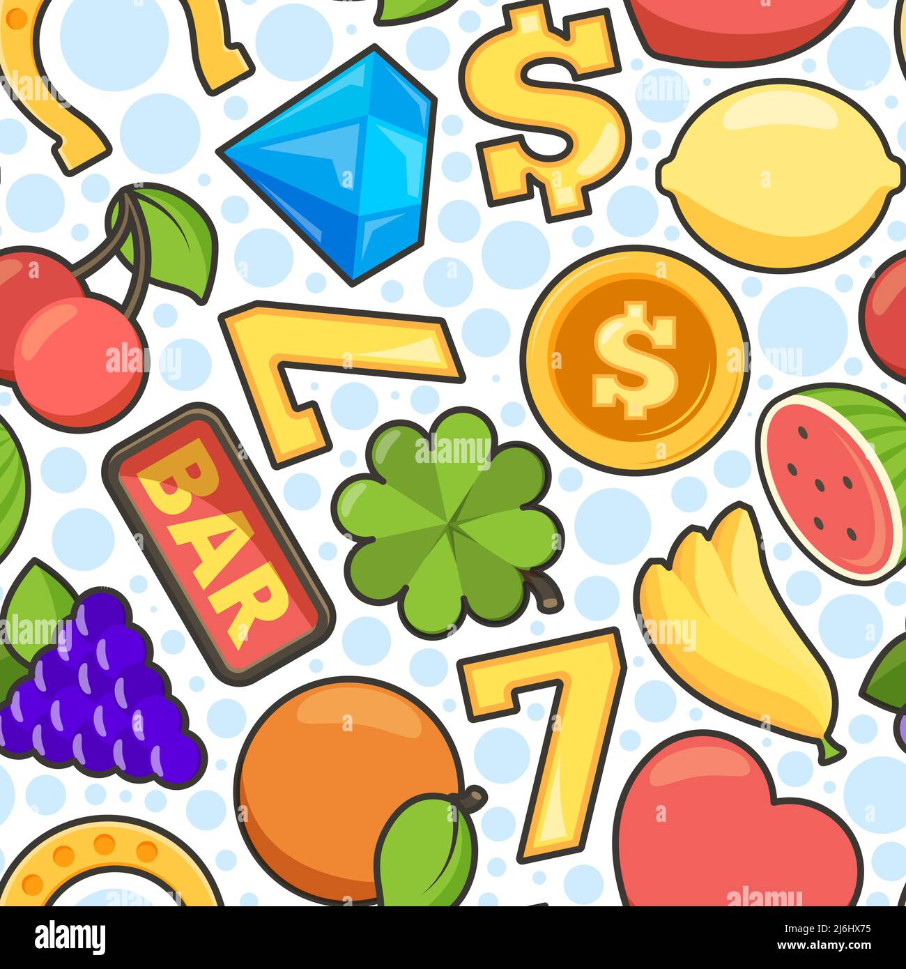 Casino pattern. Slot machine icons 777 heart fruits coins lucky symbols ...