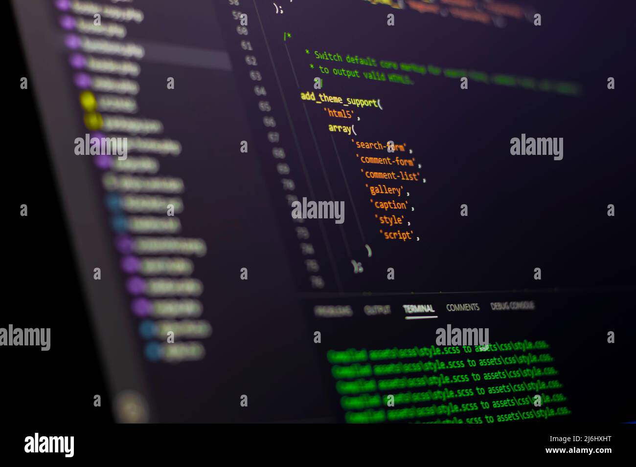 coding lines on the laptop screen. selective focus with some part ...