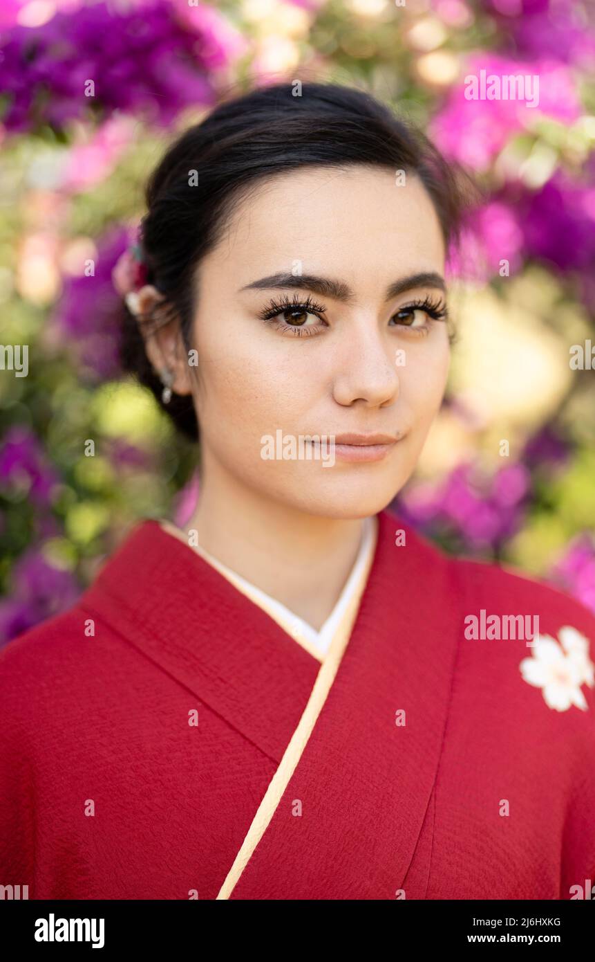 Mixed race American Japanese woman wearing Kimono Stock Photo - Alamy