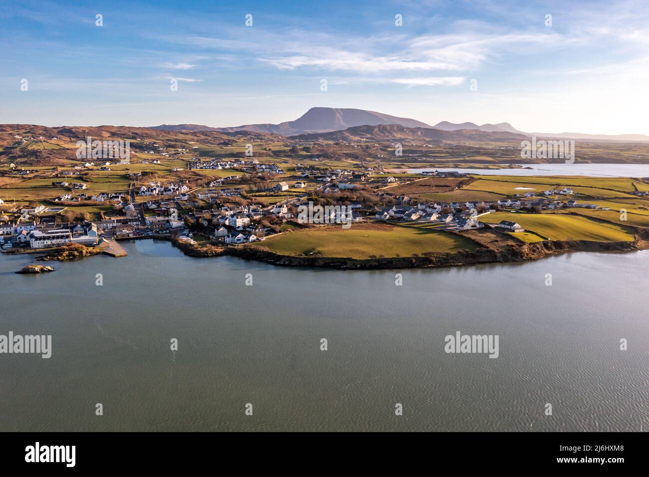 Aerial view of Dunfanaghy in County Donegal at sunset Ireland Stock