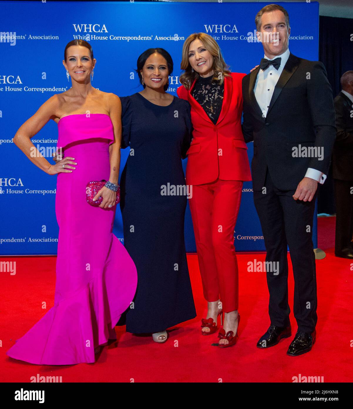 Stephanie Ruhle, left, Kristen Welker, second from left, Chris Jansing, second from right, and Peter Alexander, right, arrive for the 2022 White House Correspondents Association Annual Dinner at the Washington Hilton Hotel on Saturday, April 30, 2022. This is the first time since 2019 that the WHCA has held its annual dinner due to the COVID-19 pandemic. Photo by Rod Lamkey/CNP/ABACAPRESS.COM Stock Photo