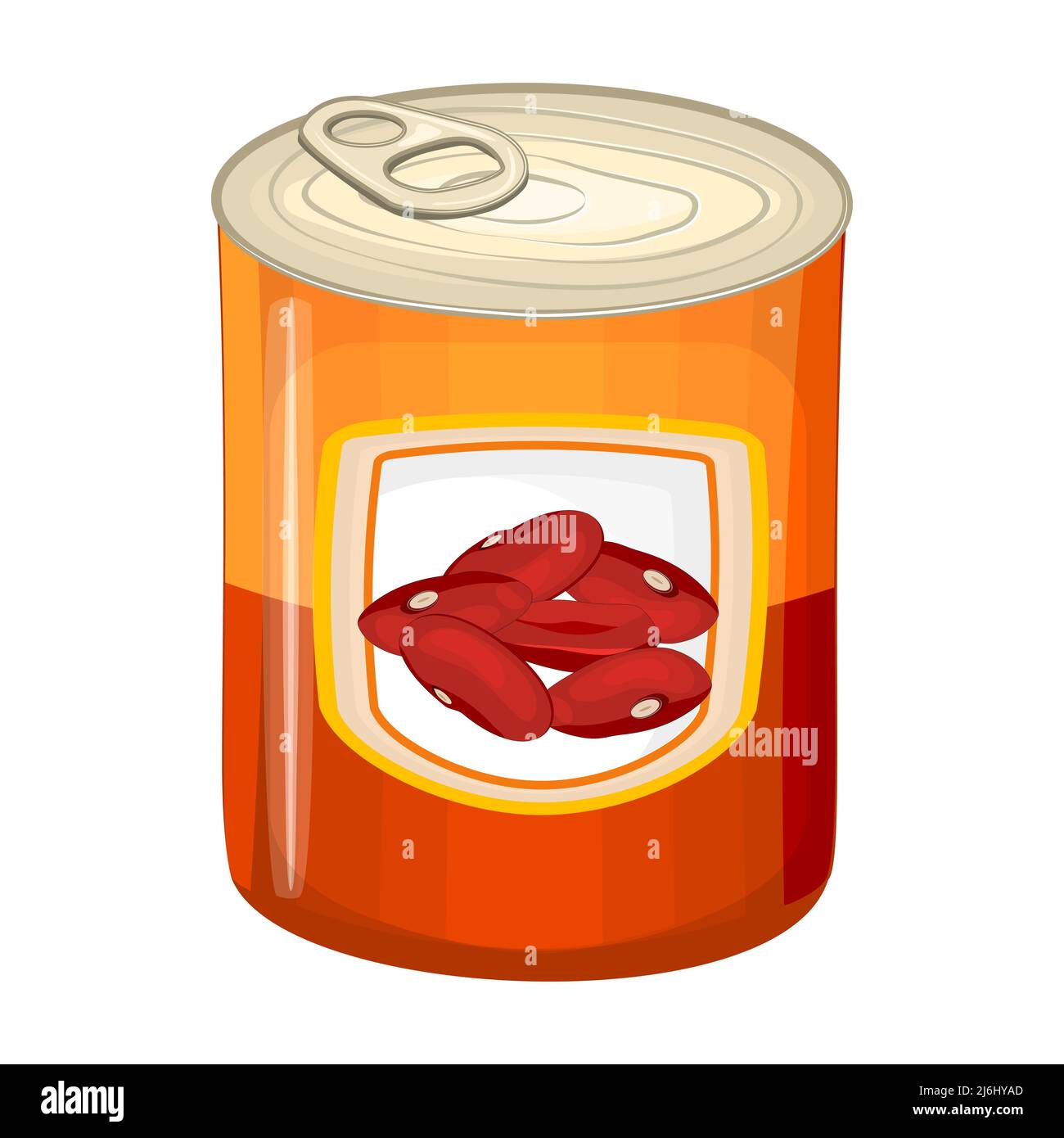 Red beans tin can. Canned, stewed or condensed soup of brown haricot in metallic can. Preserve food with baked kidney beans. Tinned adzuki bean.Vector Stock Vector