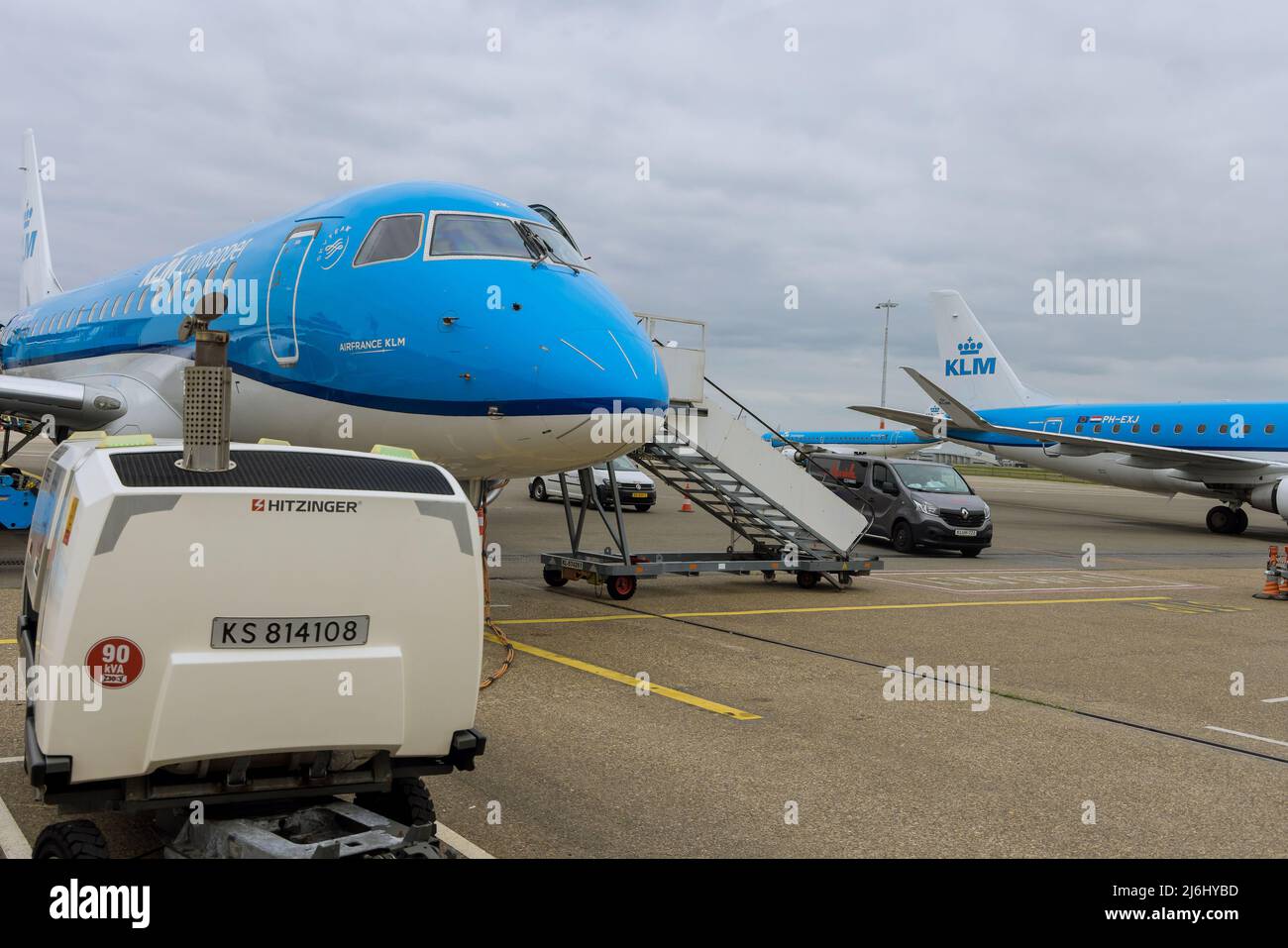 KLM Royal Dutch Airlines Boeing 737 airplane on preparing the airplane