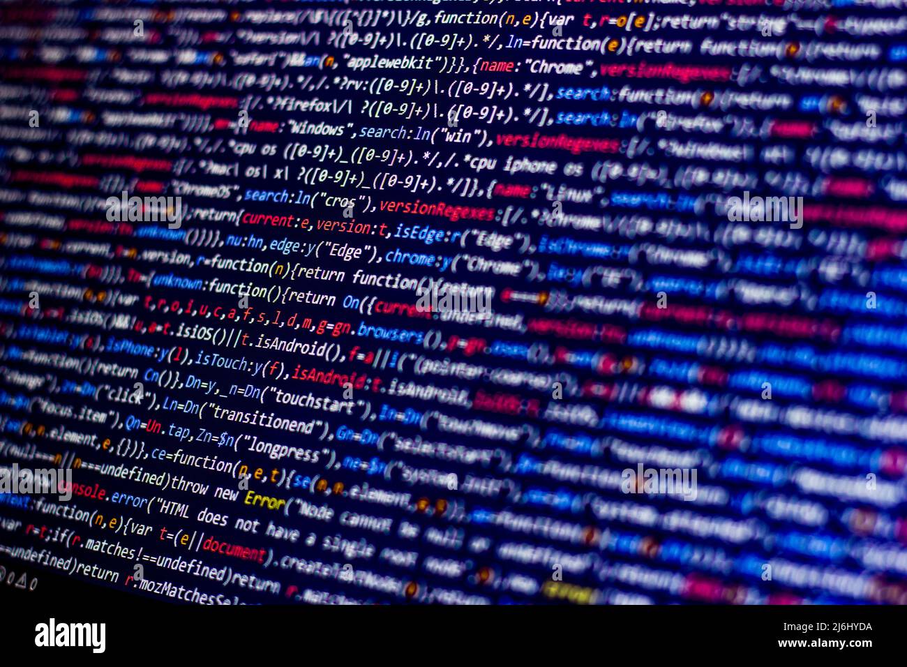red, blue, white code commands on the black screen. working web digital ...