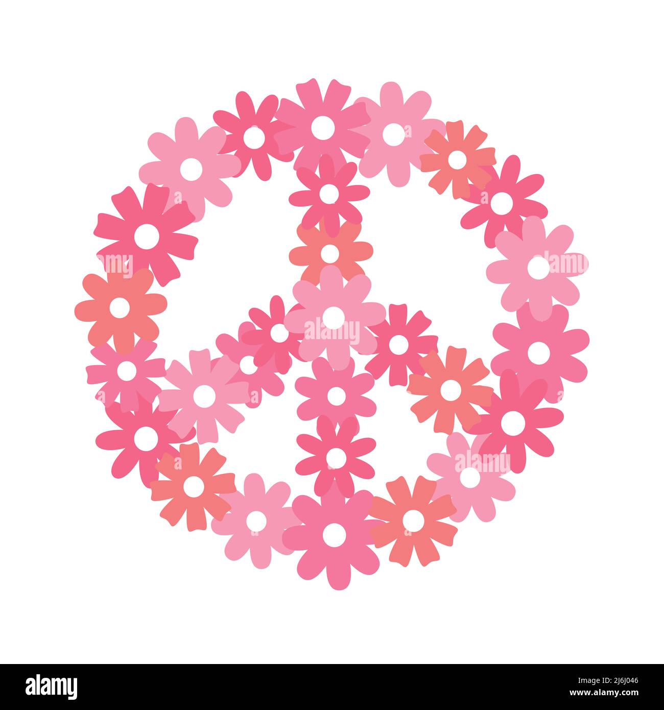 Vector flat peace sign with pink flowers isolated on white background ...