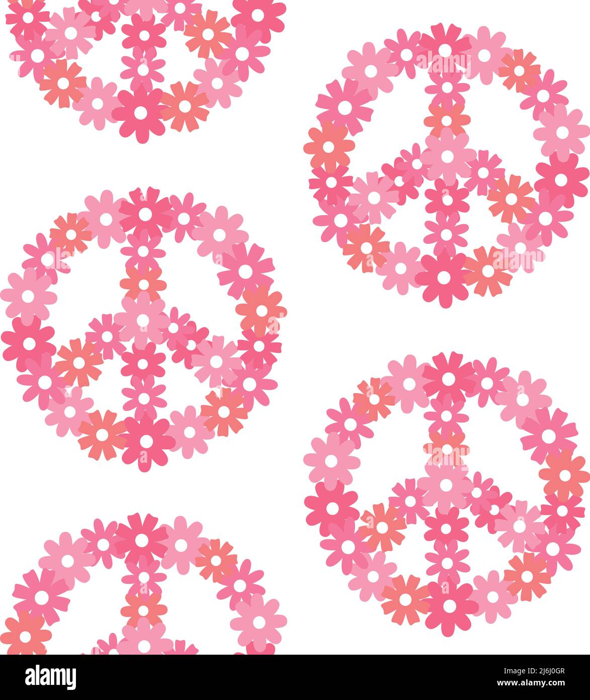 Vector seamless pattern of flat peace sign with flowers isolated on ...