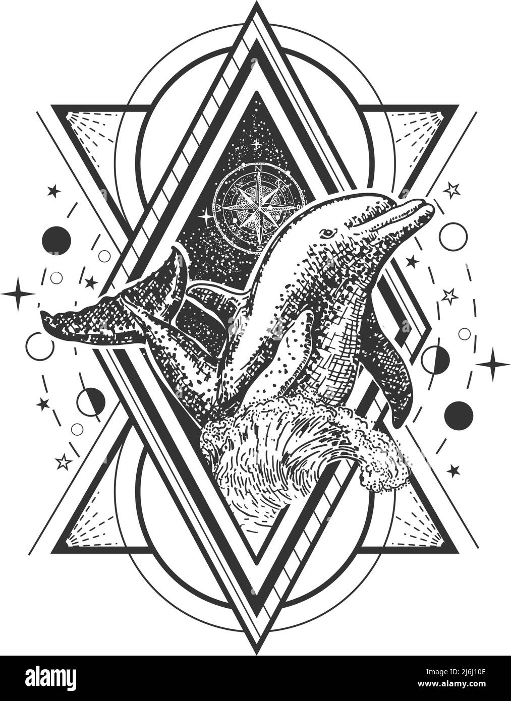 Playful Dolphin Tattoo In Beautiful Geometric Style