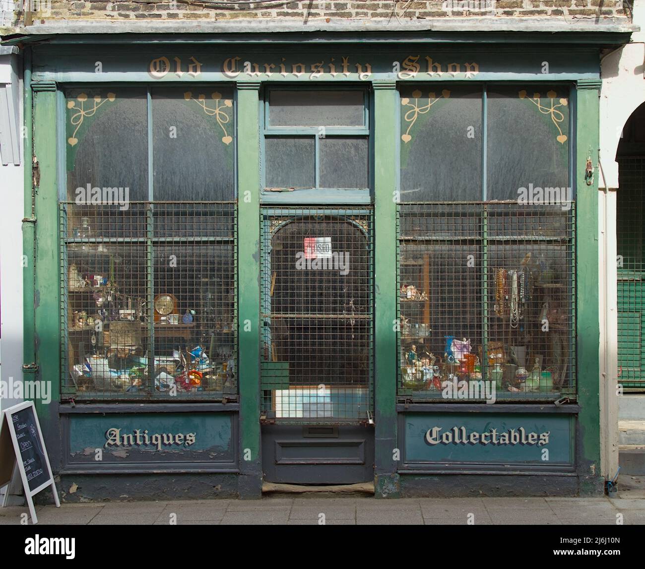 Front Of A Quaint, Old, Rundown, Old Curiosity Shop, King's Lynn, UK Stock Photo