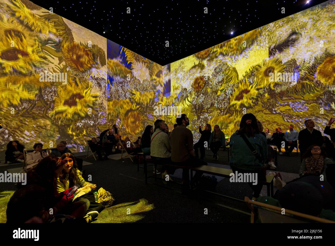 London, UK. 30 April 2022. Audience watching Sunflowers series at Van