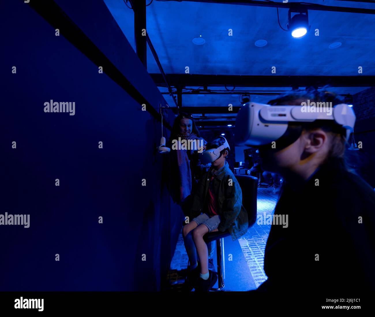 London, UK. 30 Apr 2022. Virtual Reality tour. Visitors wearing VR