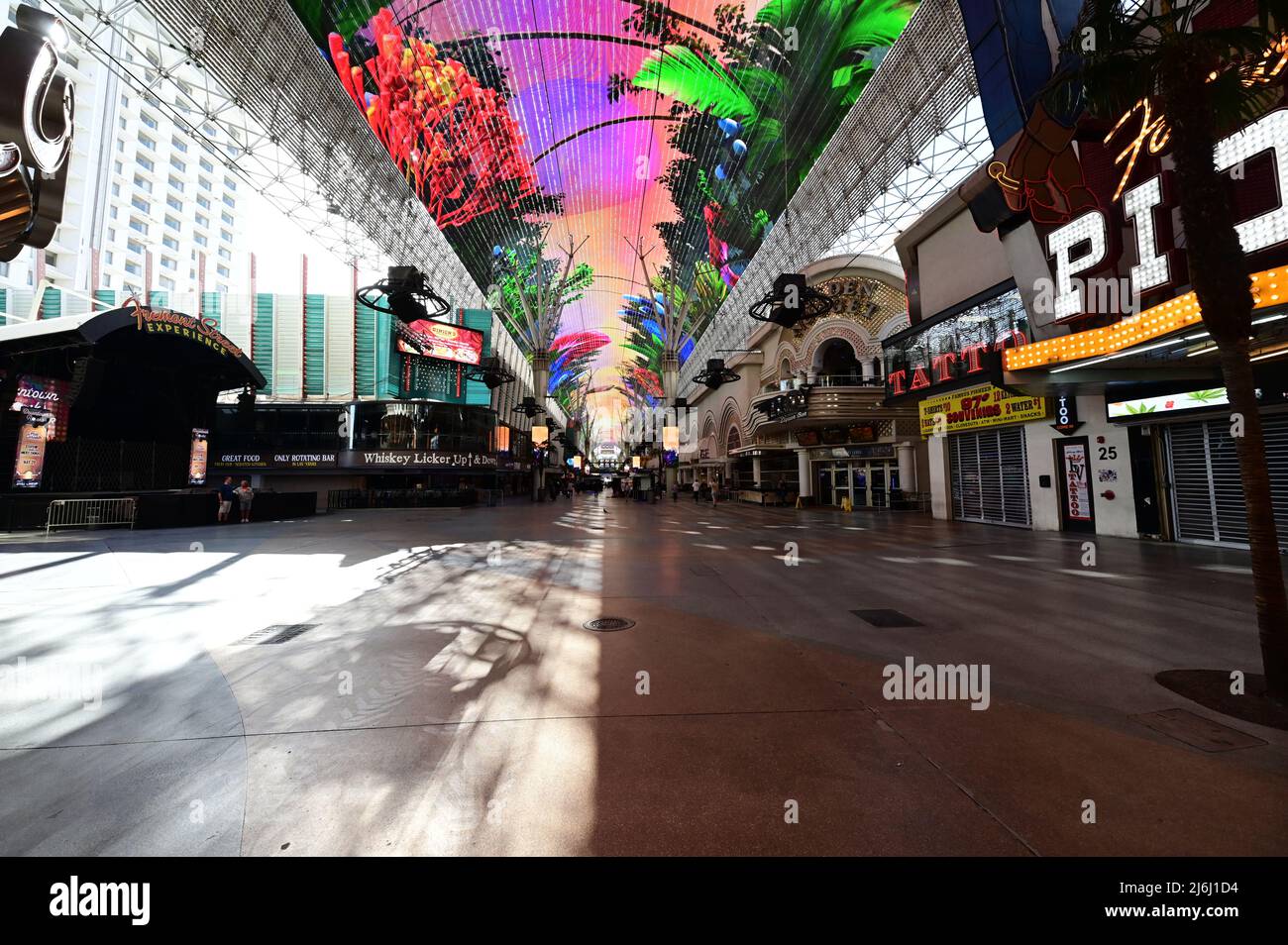 Fremont street in Las Vegas early in the morning. Stock Photo