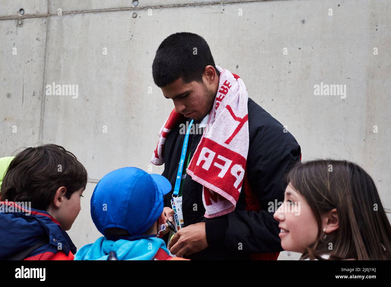 20th Apr 2022; RCT Barceloona, Barcelona, Spain; Barcelona Open Banc Sabadell, Carlos Alcaraz; Carlos Alcaraz signing autographs Stock Photo