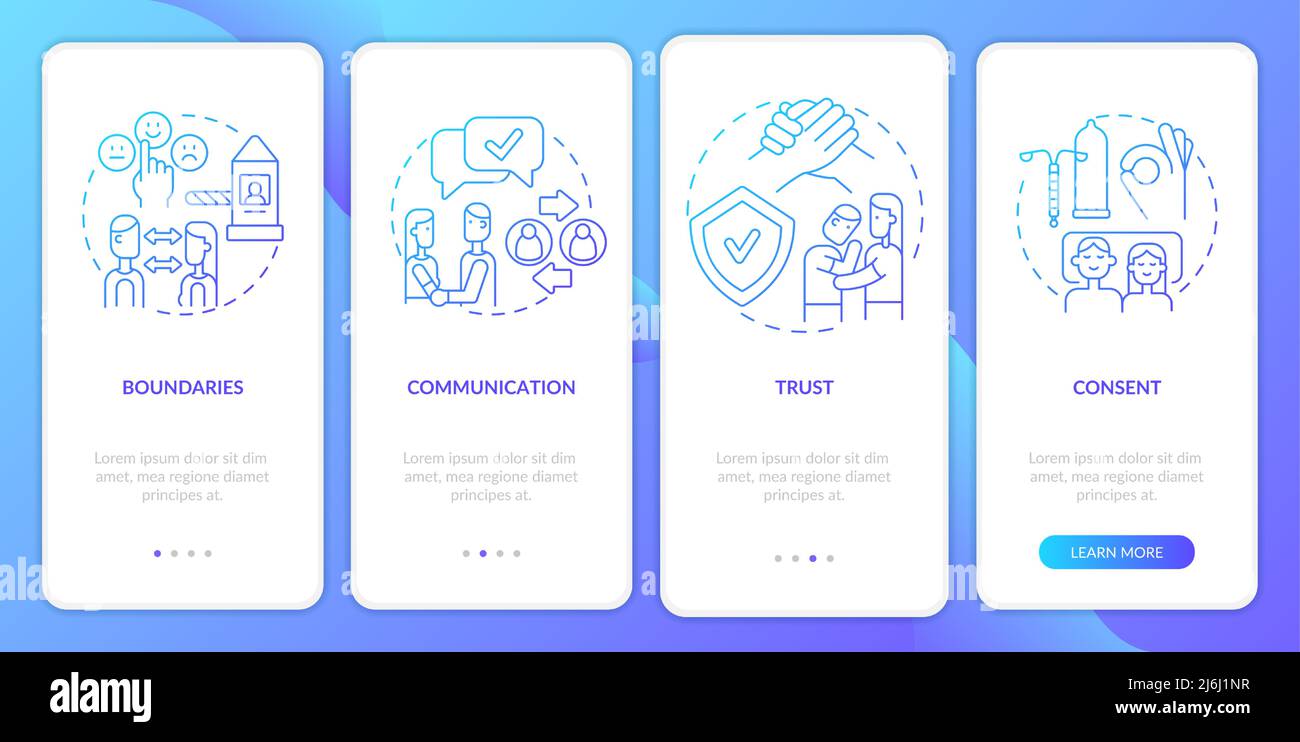 Healthy relationships essentials gradient onboarding mobile app screen Stock Vector