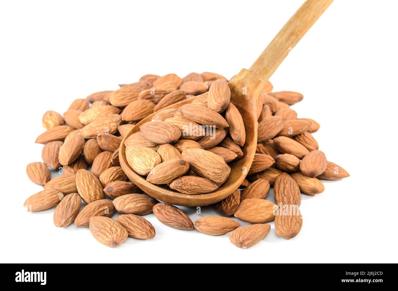 group of almond grains on white background with soft shadow Stock Photo