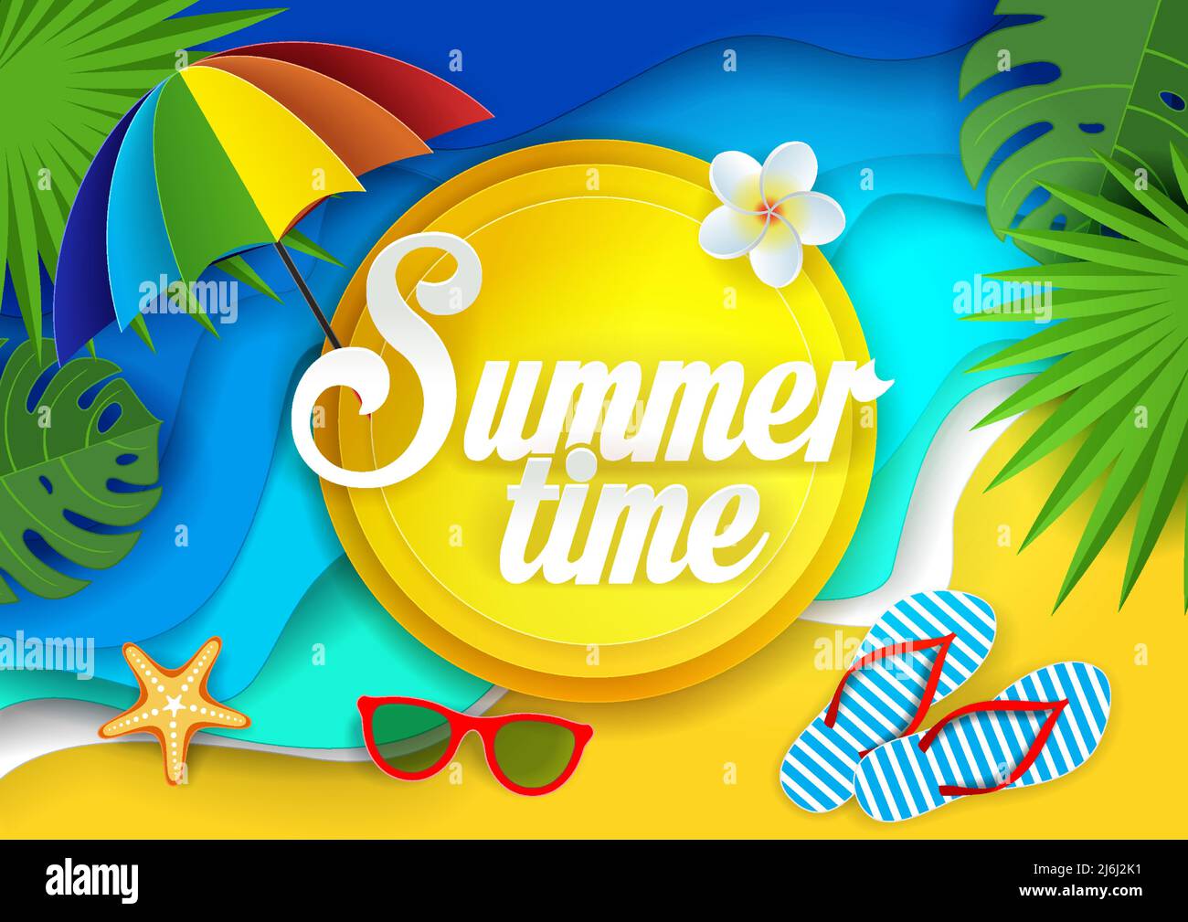 Summertime vector paper cut illustration Stock Vector