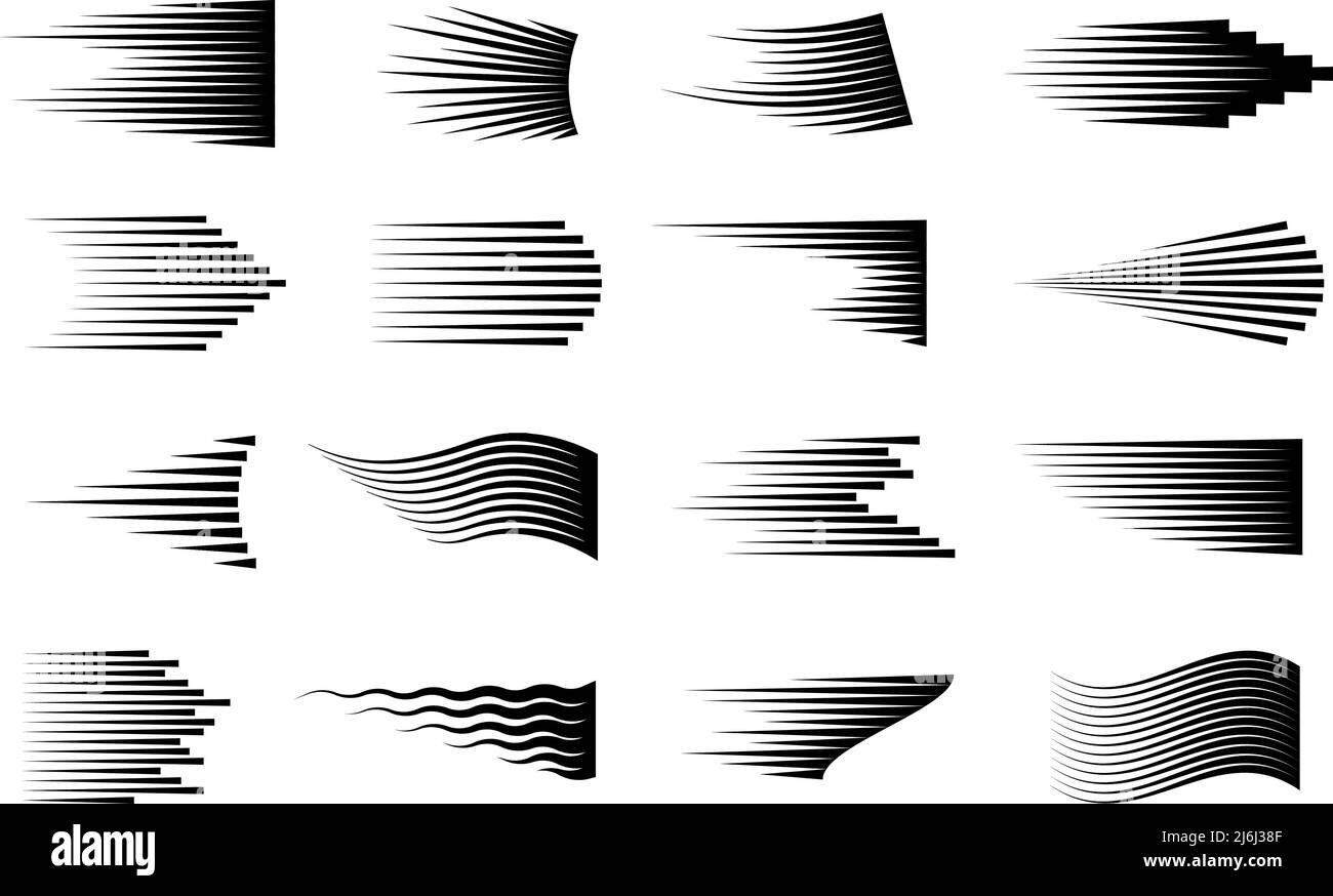 Speed lines collection. Gradient comic cartoon digital lines of